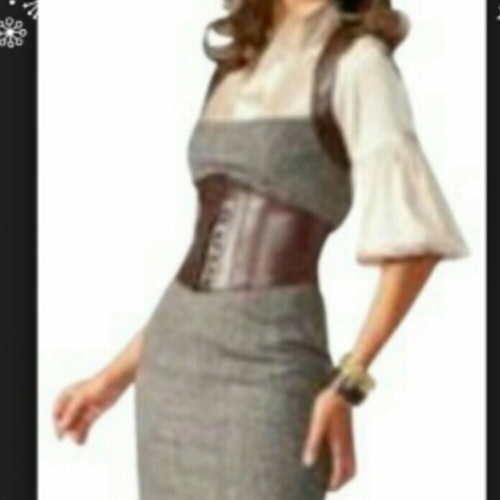 BEBE Y2K Black Leather Corset Dress Sz 10 Sexy Retro Milkmaid Goth - Picture 8 of 15